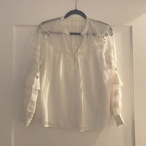 Rebecca Taylor Floral cut out white blouse